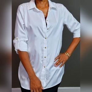 Calvin Klein ladies White button down shirt with gold buttons
